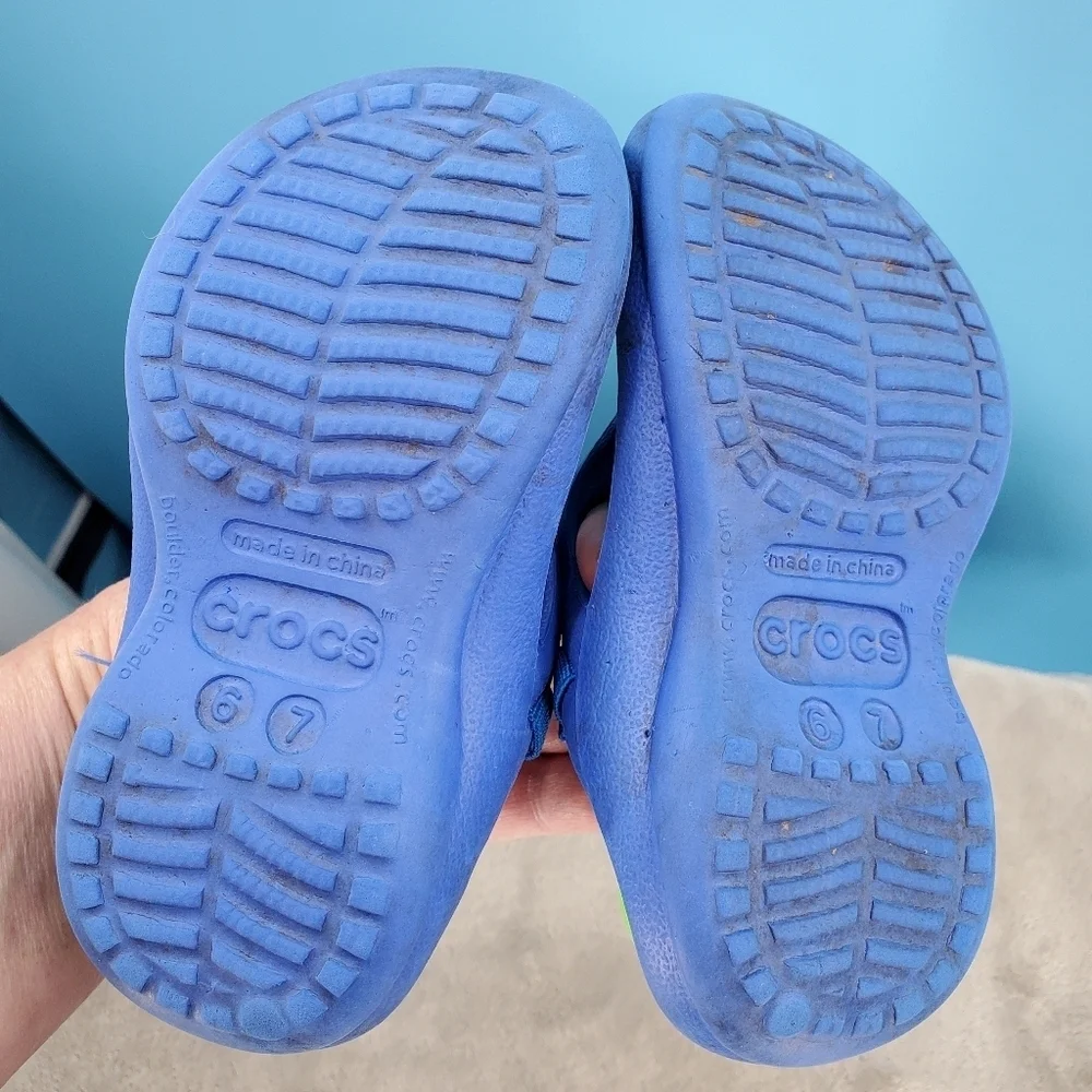 CROCS toddler green and blue sandals 6/7